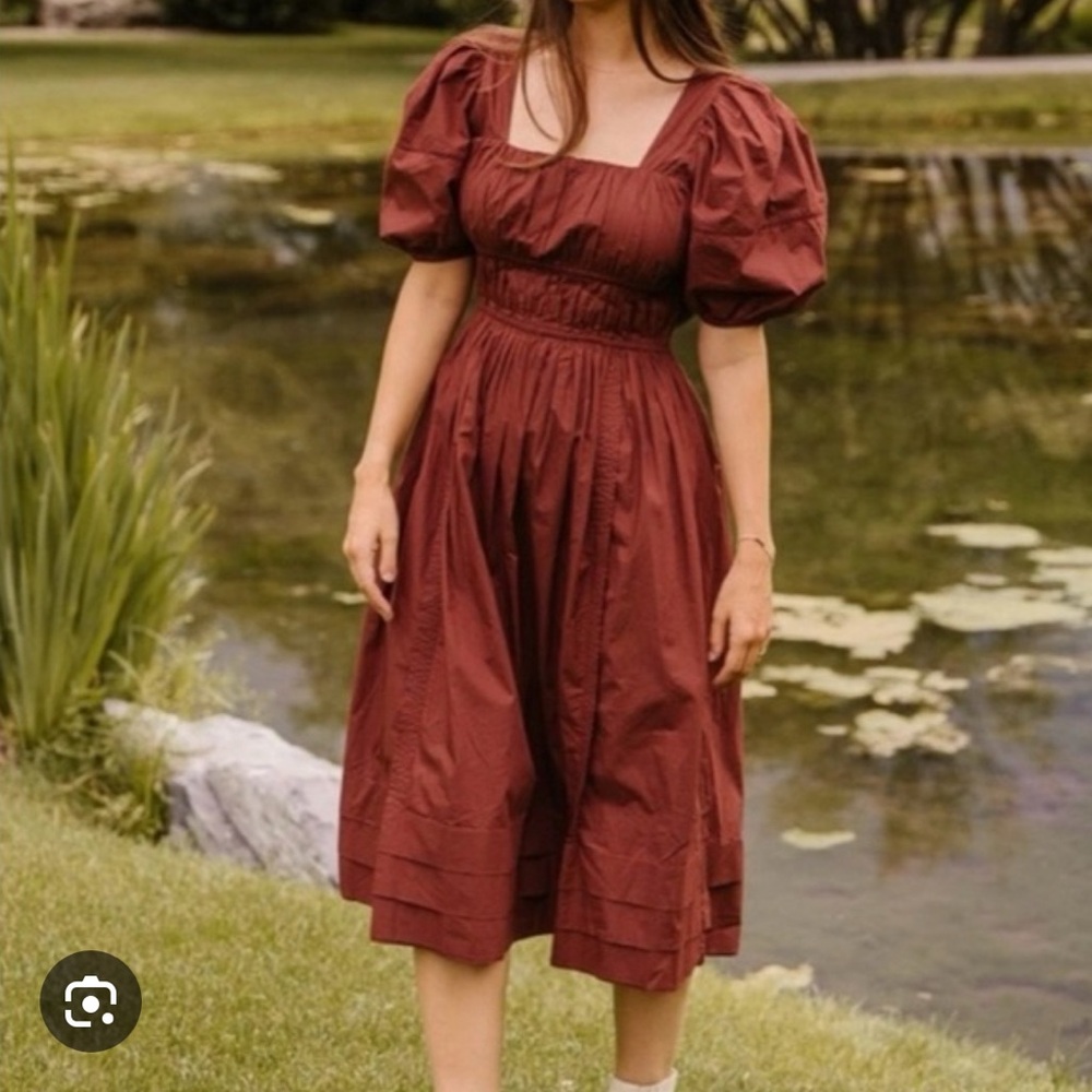 Ivy City Co Brooke Rust Puff Sleeve Midi Dress